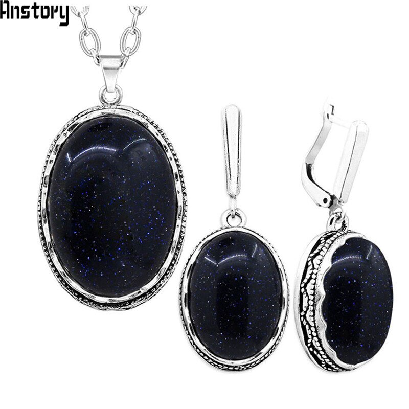 Oval Dark Blue   Jewelry Set Necklace  Ͱ..